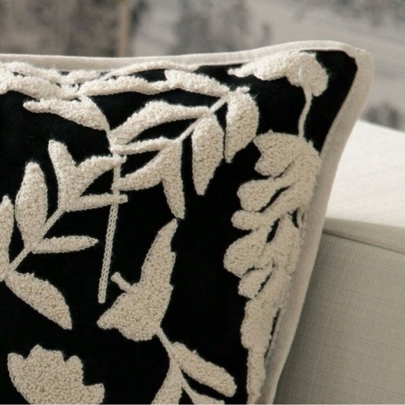 Black and White Textured Floral Throw Pillow Cover - Picture 3 of 7